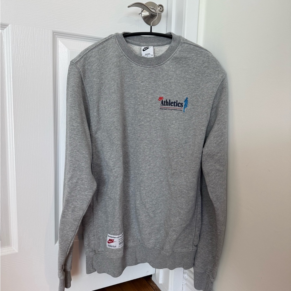 Nike Gray Crewneck Sweater with Ribbed Cuffs
